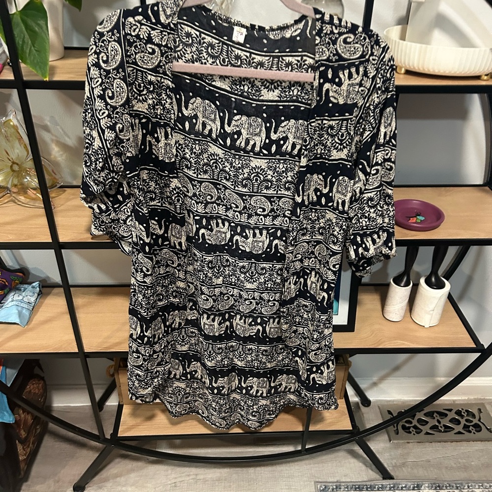 Navy and White Elephant Print Women's cover up or light coverall